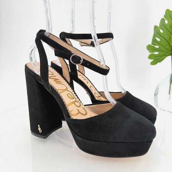 Sam Edelman Shoes - Sam Edelman Olwyn Platform Sandals Chunky Heel Ankle Strap Size 10 Black Suede